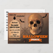 スカル、不気味こうもり、スパイダーハロウィーン インビテーションポストカード (正面/裏面)