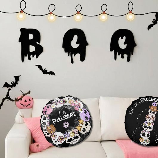 スカル 可愛い ハロウィン 枕 ラウンドクッション