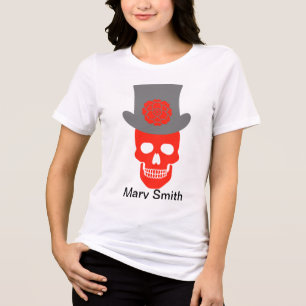 スカル、帽子、花 トライブレンドTシャツ