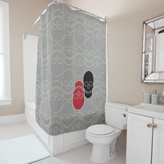 スカル-幽霊グレーとボーンホワイト シャワーカーテン (インサイチュ)