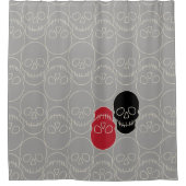 スカル-幽霊グレーとボーンホワイト シャワーカーテン (正面)