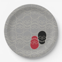 スカル-幽霊グレーとボーンホワイト ペーパープレート