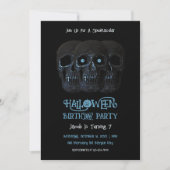 スカル 楽しい ゴシック ブラック ハロウィン 誕生日 招待状 (正面)