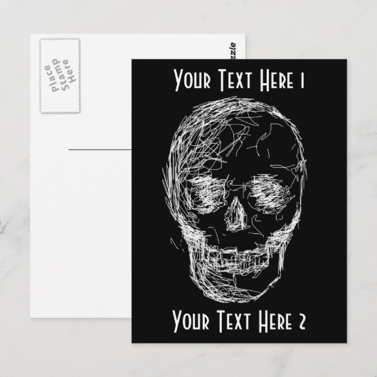 スカル、白。 ポストカード (正面/裏面)