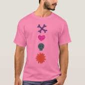 スカル、花、ハート、骨の不気味なボタンTシャツ Tシャツ (正面)