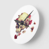 スカル・花 ラウンド壁時計 (傾斜)
