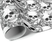 スカル、蝶：手書きのヴィンテージパターン ラッピングペーパー (ロールコーナー)