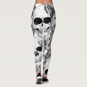 スカル、蝶：手書きのヴィンテージパターン レギンス (裏面)