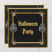 スカル&金ゴールドスパイダー宝石ハローウィンパーティ 招待状 (正面/裏面)