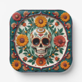 💀🌹スカル&開花スクエアディアデロスムエルトスフィエスタ ペーパープレート (正面)