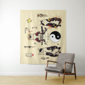 スカル、骨格、蝶々のタトゥー タペストリー (インサイチュ)