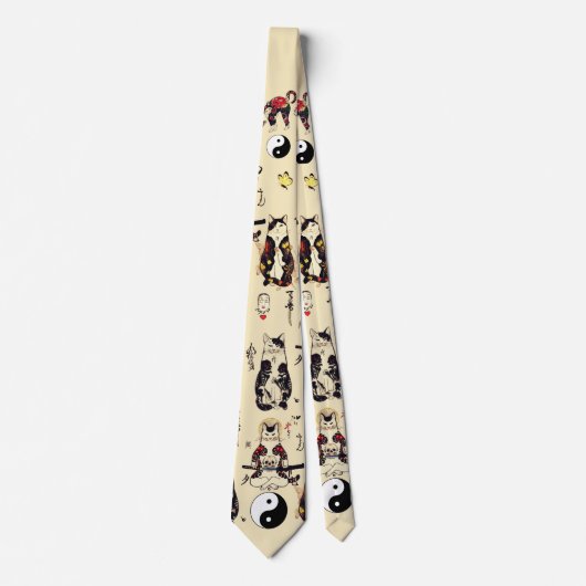 スカル、骨格、蝶々のタトゥー ネクタイ (正面)