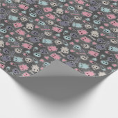 スカル、黒い背景のハート ラッピングペーパー (角)