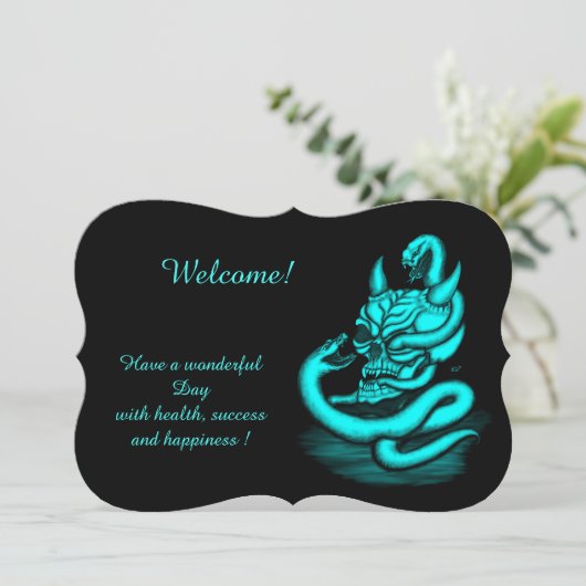 スカル- Devil Head with Snake, Add Your Text Invi 招待状 (スタンド正面)