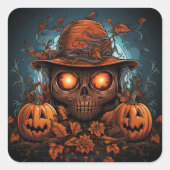 スカル、Jack-O-Lanternと花 スクエアシール (正面)
