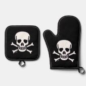 スカルnボーンズのblk silliconeオーブンのミッツポットホルダー 鍋つかみ&鍋敷きセット (正面)