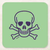 スカルnボーンズグリーン紙スクエア飲み物用コースター スクエアペーパーコースター (正面)