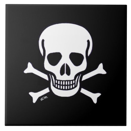 スカルnボーンズブラック大型タイル タイル (正面)