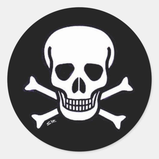 スカルnボーンズブラック小さな丸いステッカー ラウンドシール (正面)