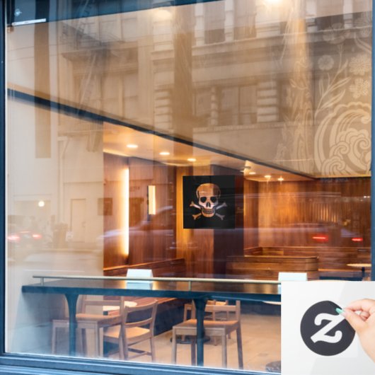 スカルNボーンズブラックsqウィンドウはバックスティックを引っ張る ウィンドウサイン (カフェ窓)