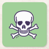 スカルnボーンズホワイトグリーン紙sq飲み物用コースター スクエアペーパーコースター (正面)