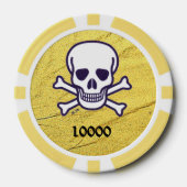 スカルnボーンズ金ゴールド黄色10000ストライプのトランプのポーカーチップ ポーカーチップ (正面)