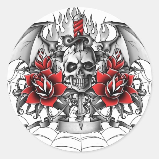 スカルN短剣と悪魔の翼 ラウンドシール (正面)