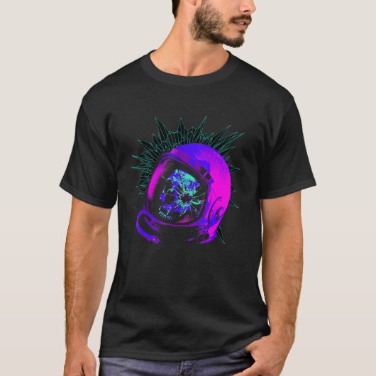 スカルRave S付きVaporwave宇宙飛行士宇宙ヘルメット Tシャツ (正面)