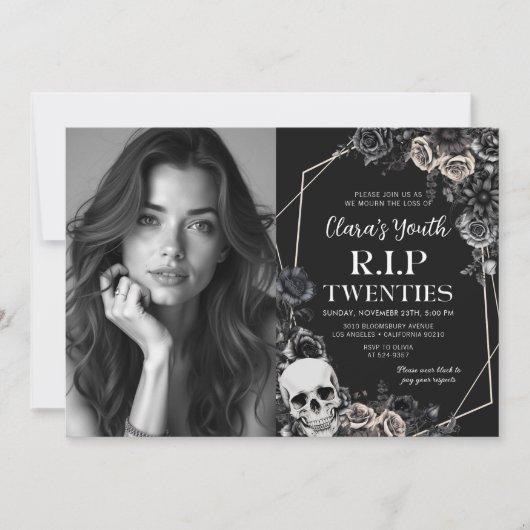 スカルRIP 20代フローラ30歳の誕生日フォト 招待状 (正面)