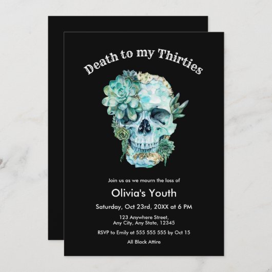 スカルRIP 30s私の30代への40歳の誕生日の死 招待状 (正面/裏面)