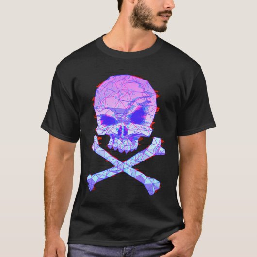 スカルVAPORWAVE美的スタイルグリッチ効果 Tシャツ (正面)