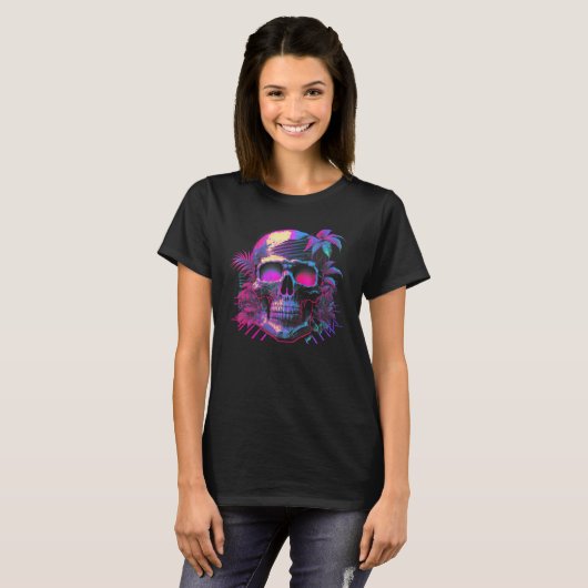 スカルVAPORWAVE Retrowave Etic Synthwave 80s Tシャツ (正面フル)