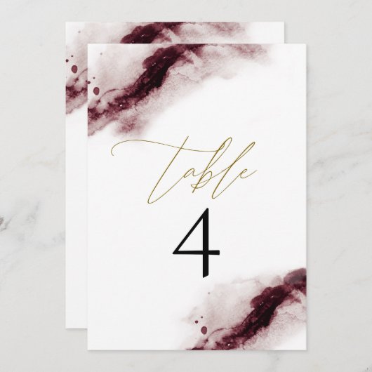 スカレット|バーガンディ·マルーン水彩表番号 招待状 (正面/裏面)