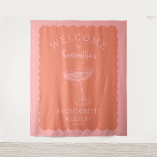 スカロップエッジバチェロレッテ背景カクテル タペストリー (正面)