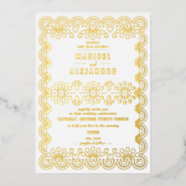 スカロップドメキシコパペルピカドフローラホワイト結婚ズ 箔招待状