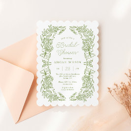 スカロップド セージグリーン ハイドランジア ブライダルシャワー 招待状