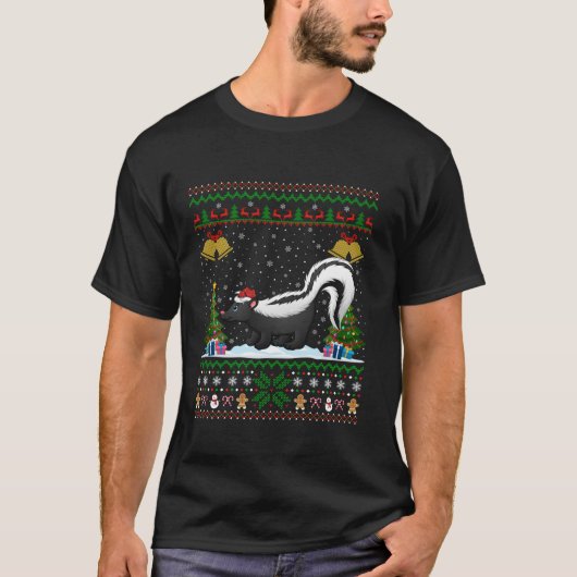 スカンクおもしろいクリスマスギフトサンタハット醜いスカンクキリスト Tシャツ (正面)