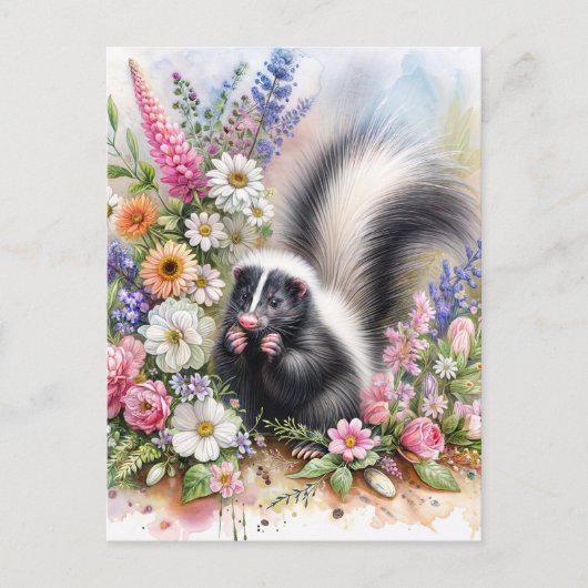 スカンクの野の花の水彩画アート ポストカード (正面)