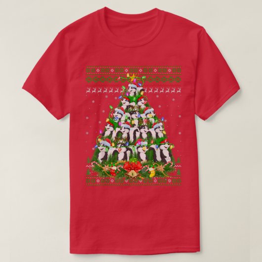 スカンククリスマス照明ツリーサンタスカンク醜いクリスマ Tシャツ (デザイン正面)