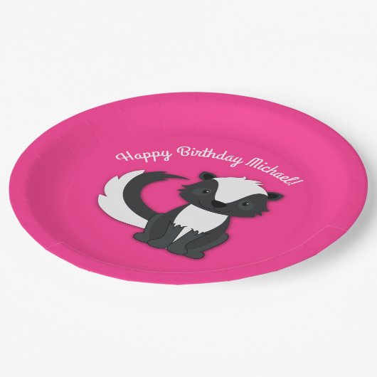 スカンクバースデーパーティーキッズピンク紙プレート ペーパープレート (アングル)