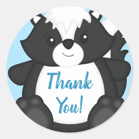 スカンクベビーシャワーブルー ラウンドシール (正面)