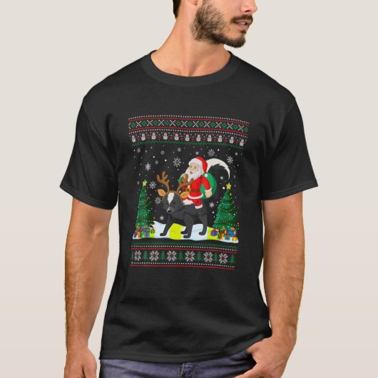 スカンク醜いクリスマスセーおもしろいターサンタクロースRid Tシャツ (正面)