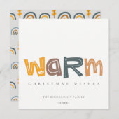 スカンジイエローグレー文字温かいクリスマスウィッシュ シーズンカード (正面/裏面)