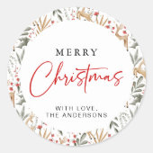 スカンジクリスマスステッカーホリデーラベルノルディックディアー ラウンドシール (正面)