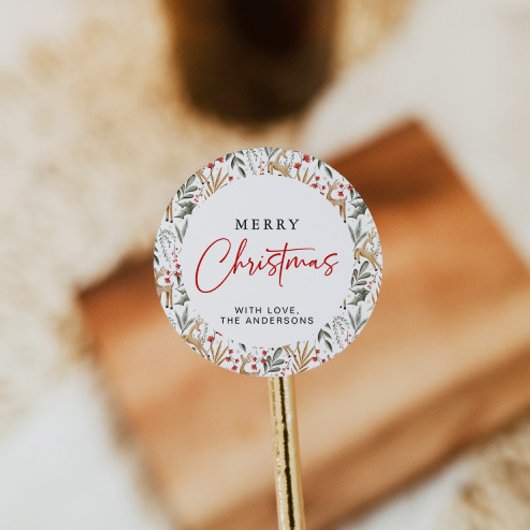 スカンジクリスマスステッカーホリデーラベルノルディックディアー ラウンドシール