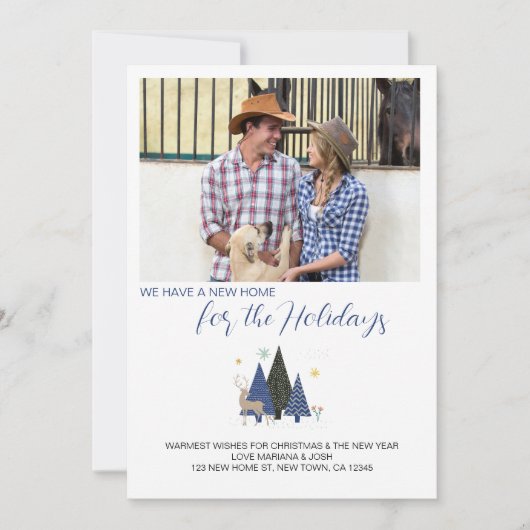 スカンジクリスマスツリー風景写真の新しいアドレス シーズンカード (正面)