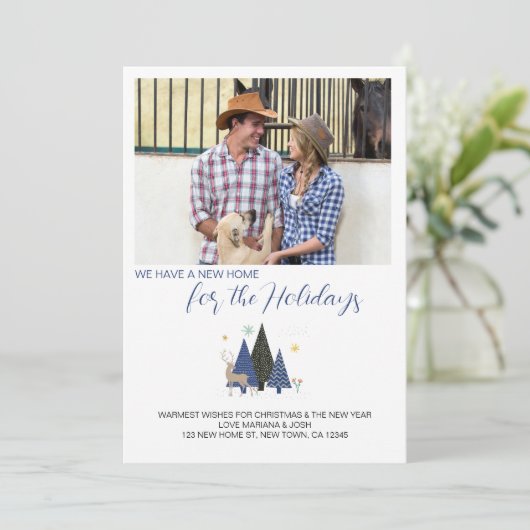 スカンジクリスマスツリー風景写真の新しいアドレス シーズンカード (スタンド正面)