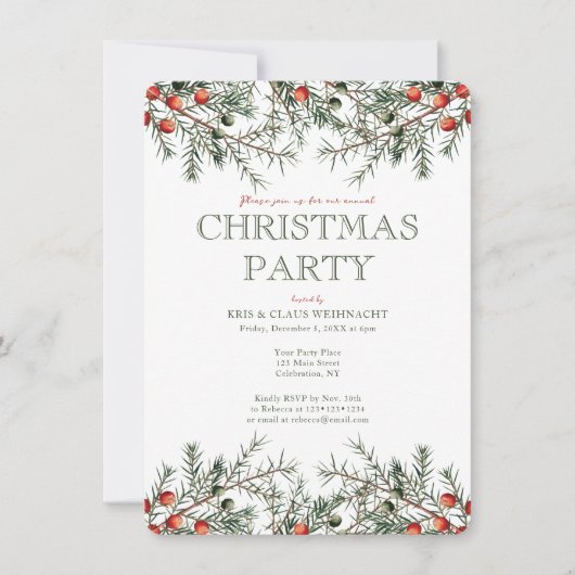 スカンジクリスマスパーティーヴィンテージ緑 招待状 (正面)