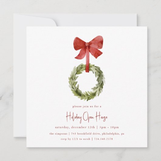 スカンジクリスマスリースレッドボウホリデーオープンハウス シーズンカード (正面)