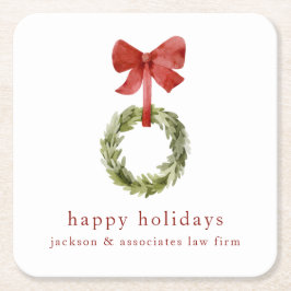 スカンジクリスマスリースレッドボウ スクエアペーパーコースター